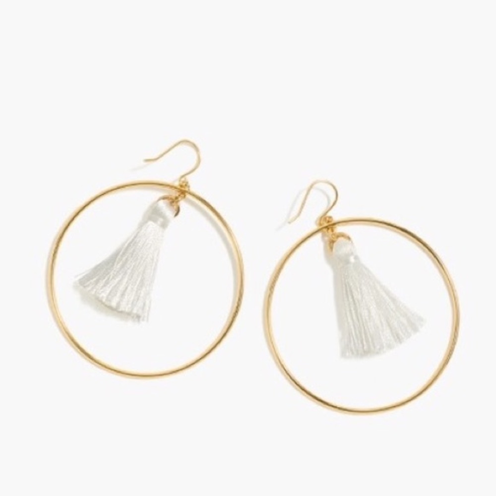 J.Crew White Fringe Gold Earrings